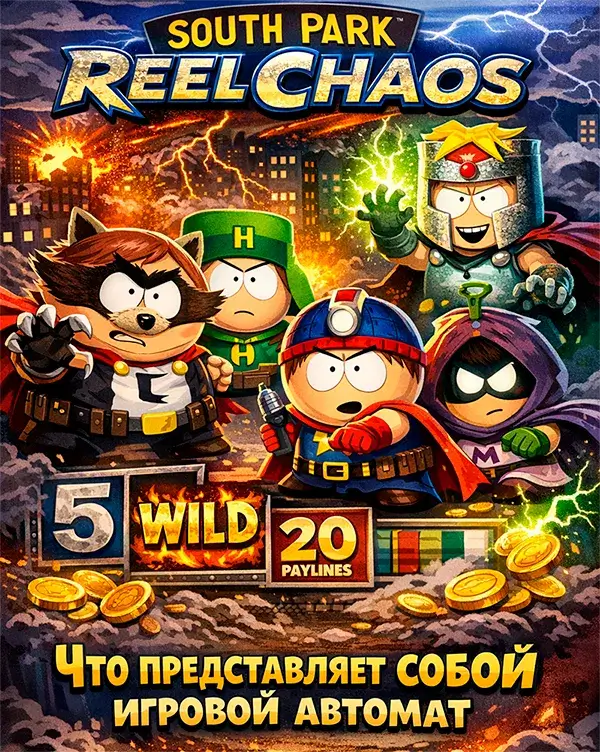 Описание игровых функций и персонажей-супергероев в слоте South Park – Reel Chaos.